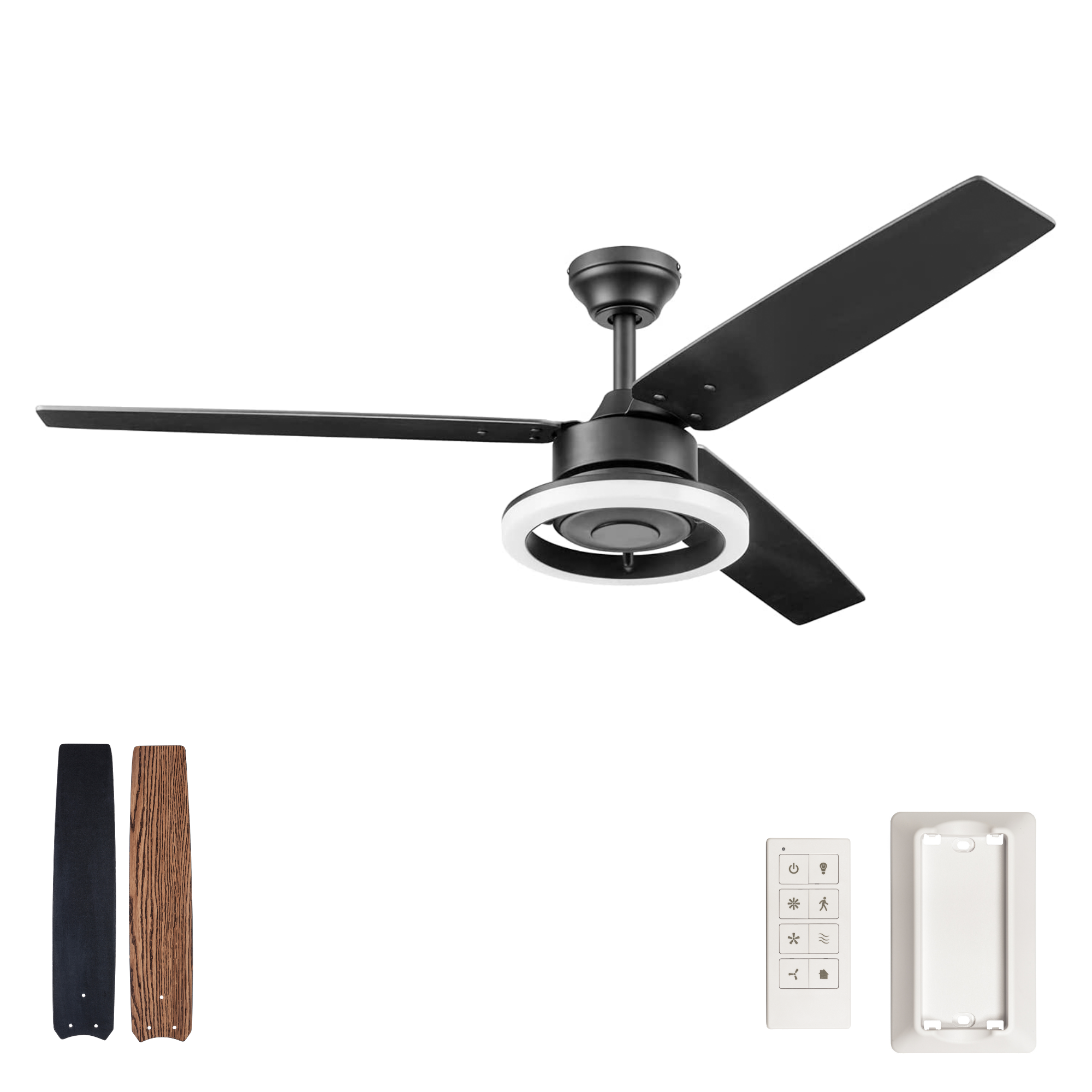 Matte Black Ceiling Fan & Remote – 52 Inch