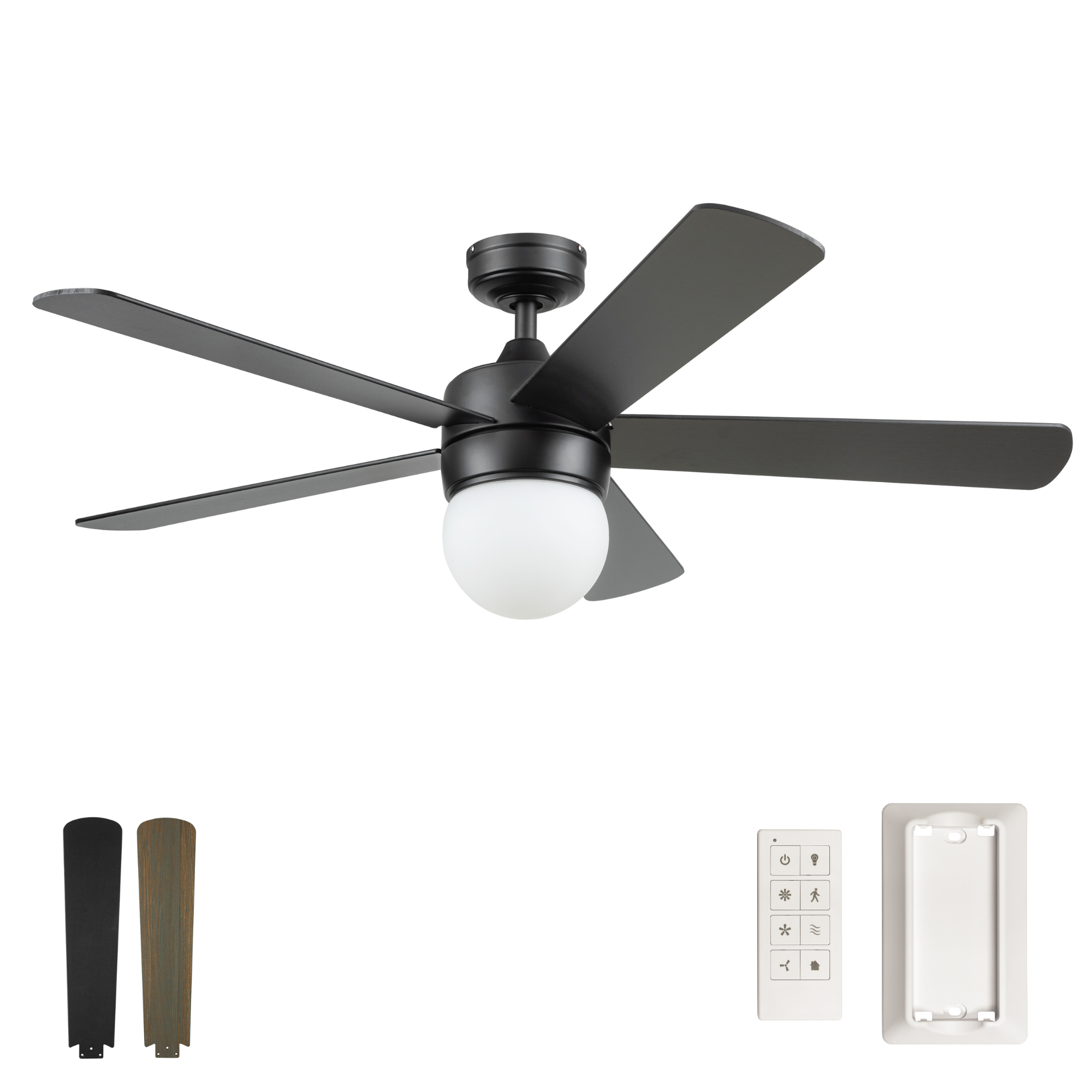 Matte Black Ceiling Fan & Remote – 52 Inch