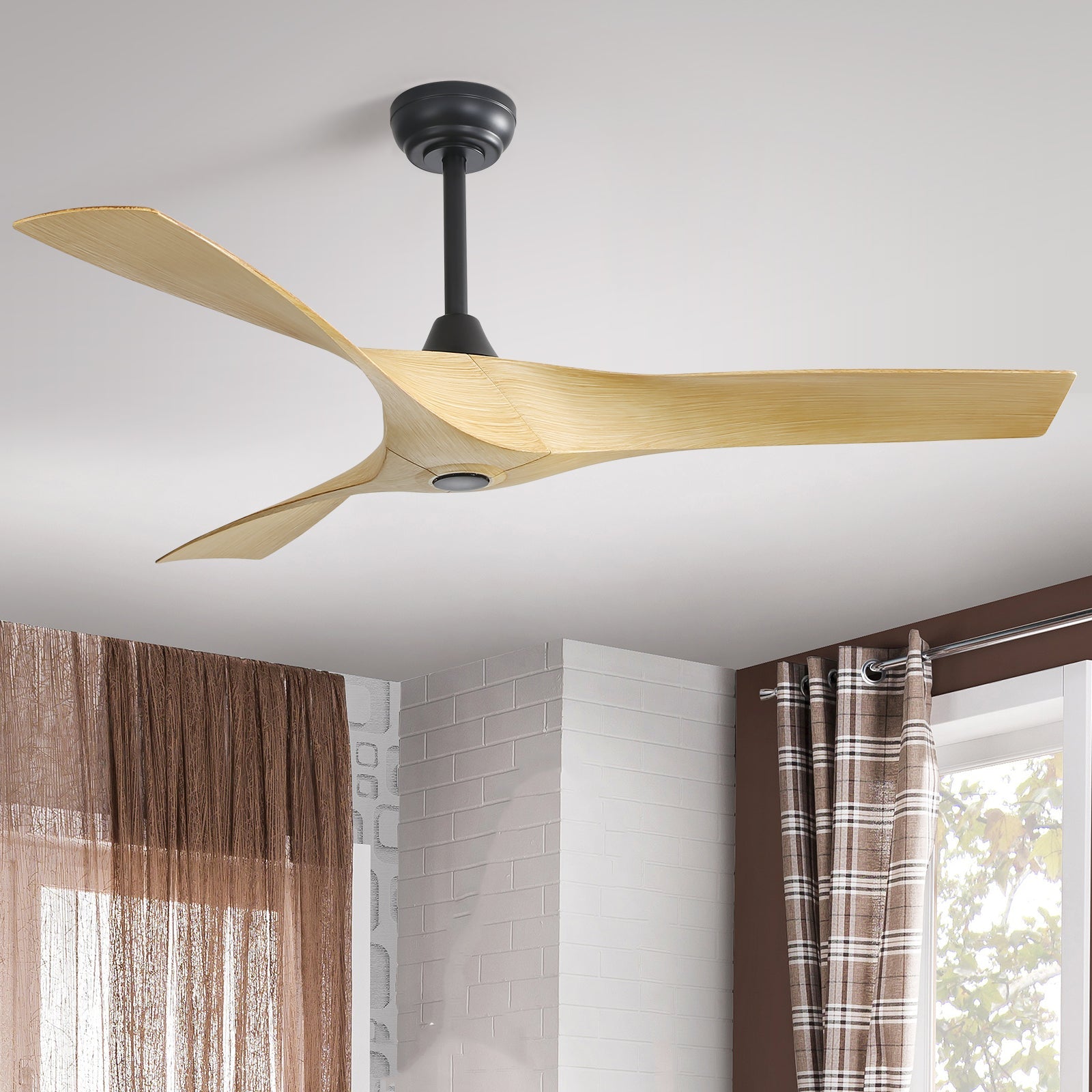KempVista 52" Indoor & Outdoor Ceiling Fan — Natural Wood Blades