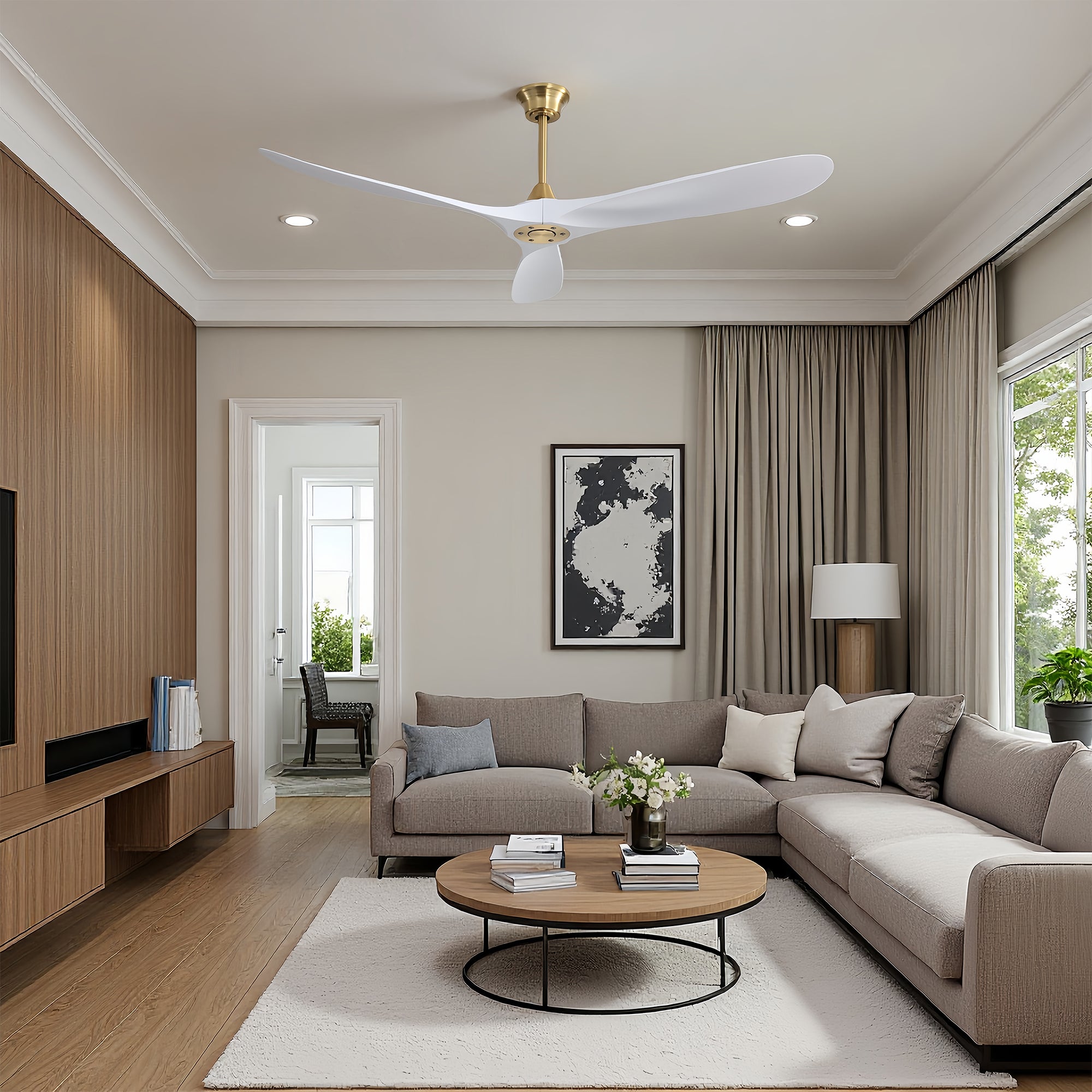 VistaWood 60" Indoor & Outdoor Ceiling Fan — White Blades, Gold Finish