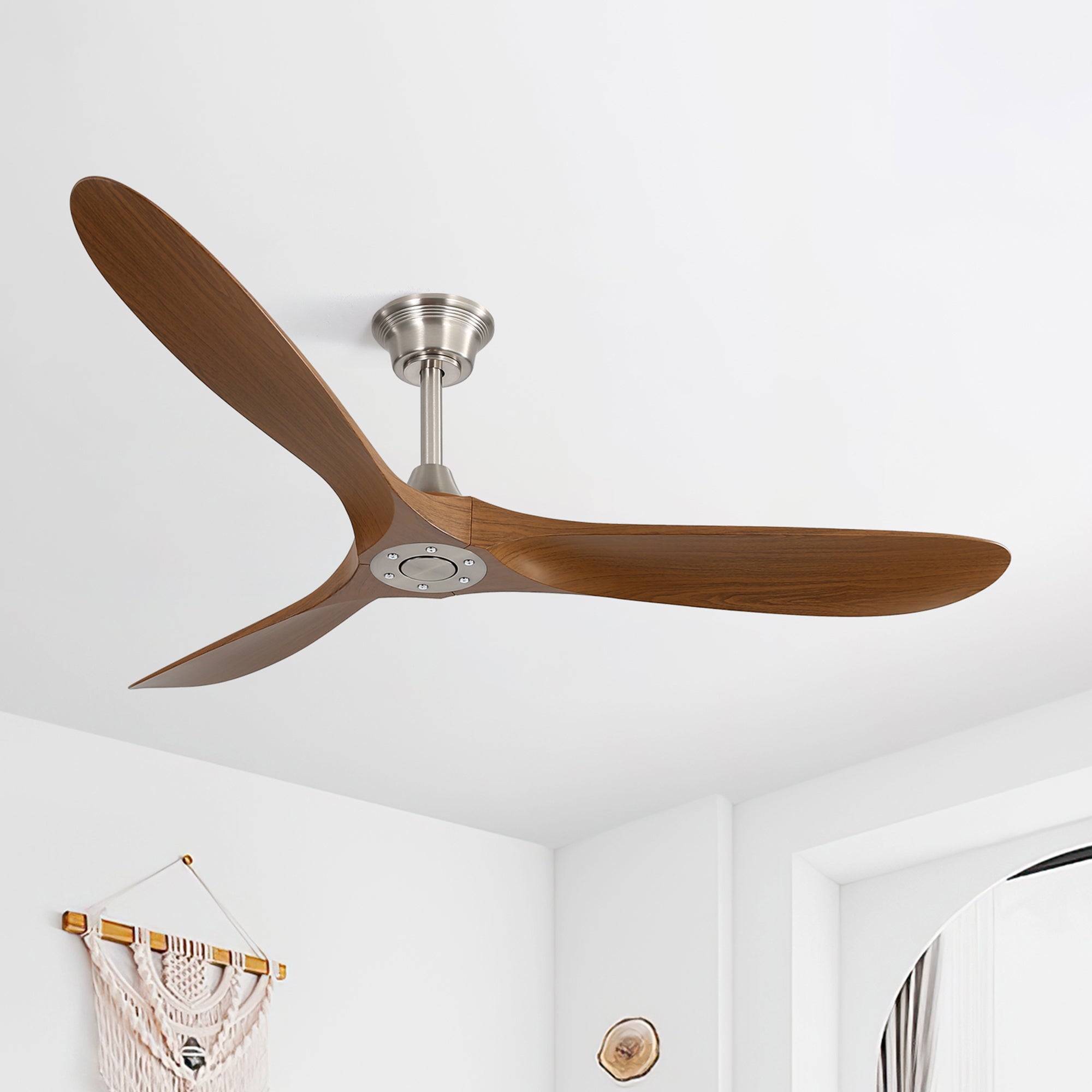 VistaWood 60" Indoor & Outdoor Ceiling Fan — Walnut Blades, Matte White