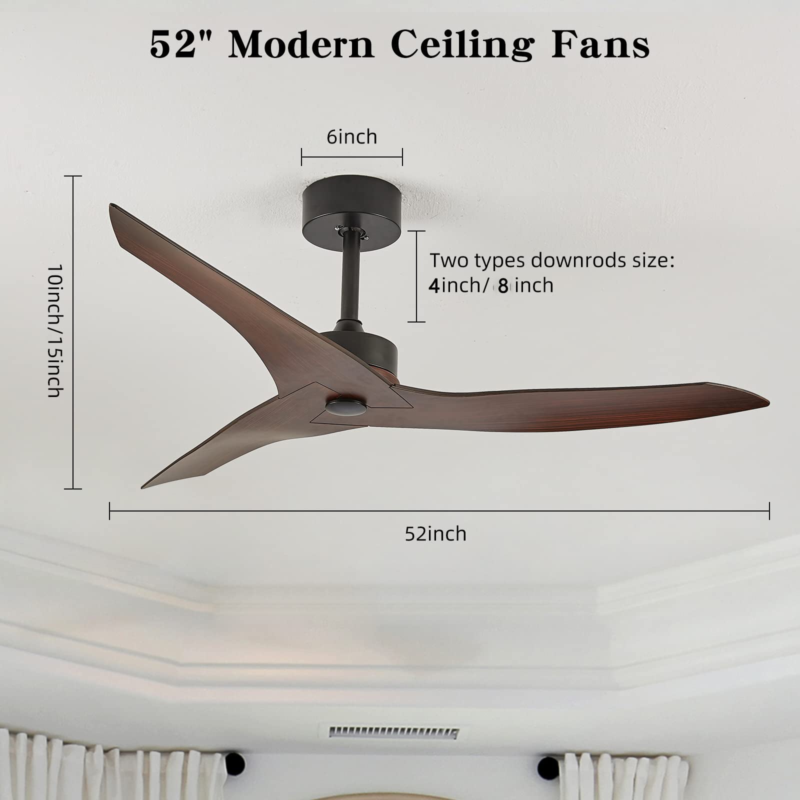 KempLeaf 52" Indoor & Outdoor Ceiling Fan in Warm Brown — No Light