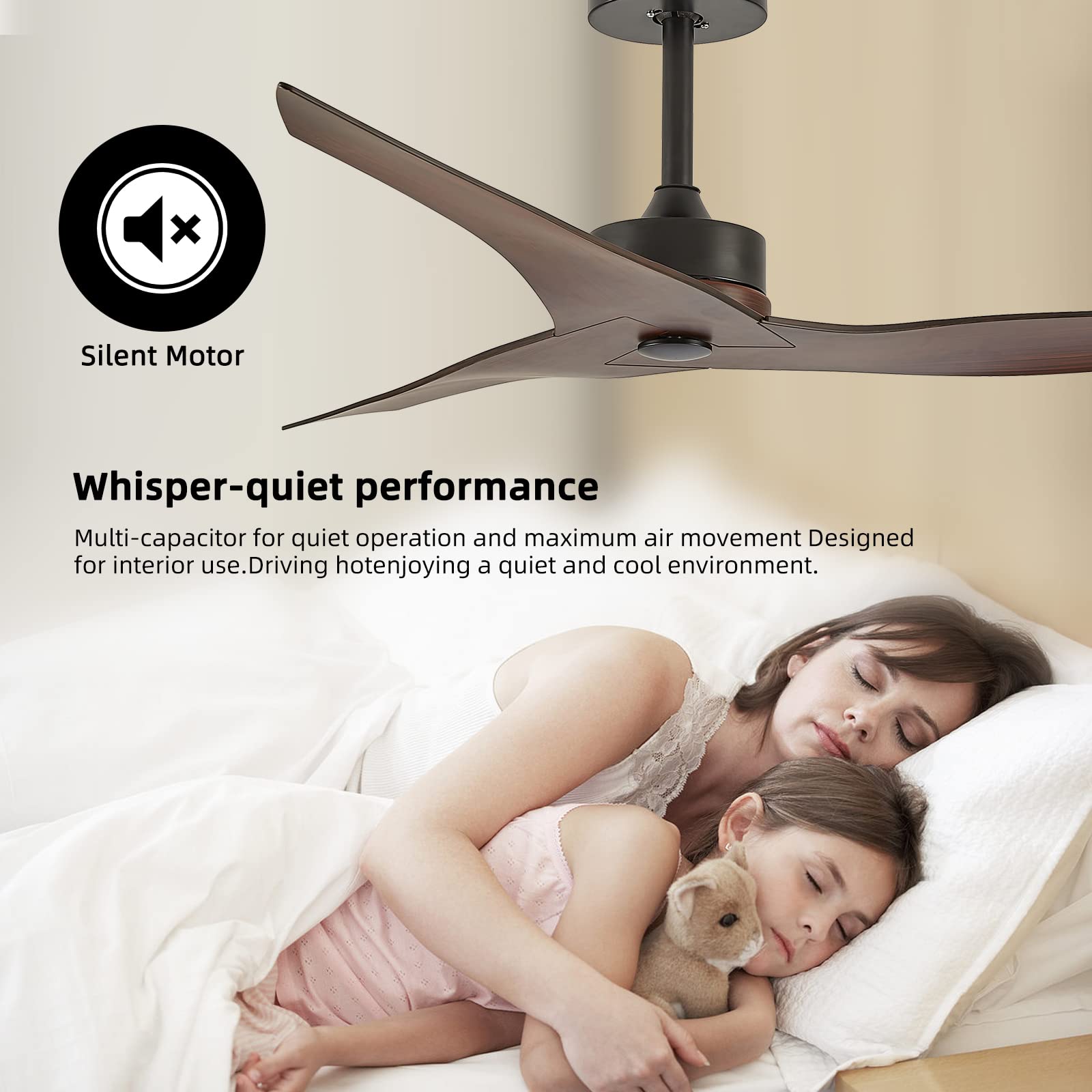 KempLeaf 52" Indoor & Outdoor Ceiling Fan in Warm Brown — No Light
