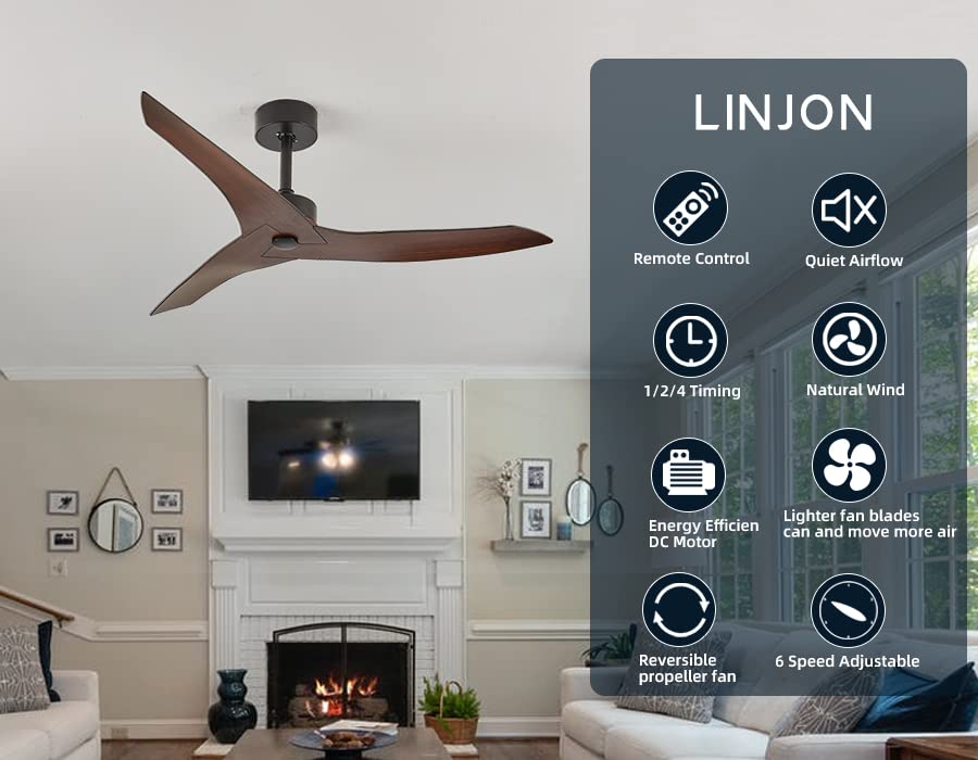 KempLeaf 52" Indoor & Outdoor Ceiling Fan in Warm Brown — No Light