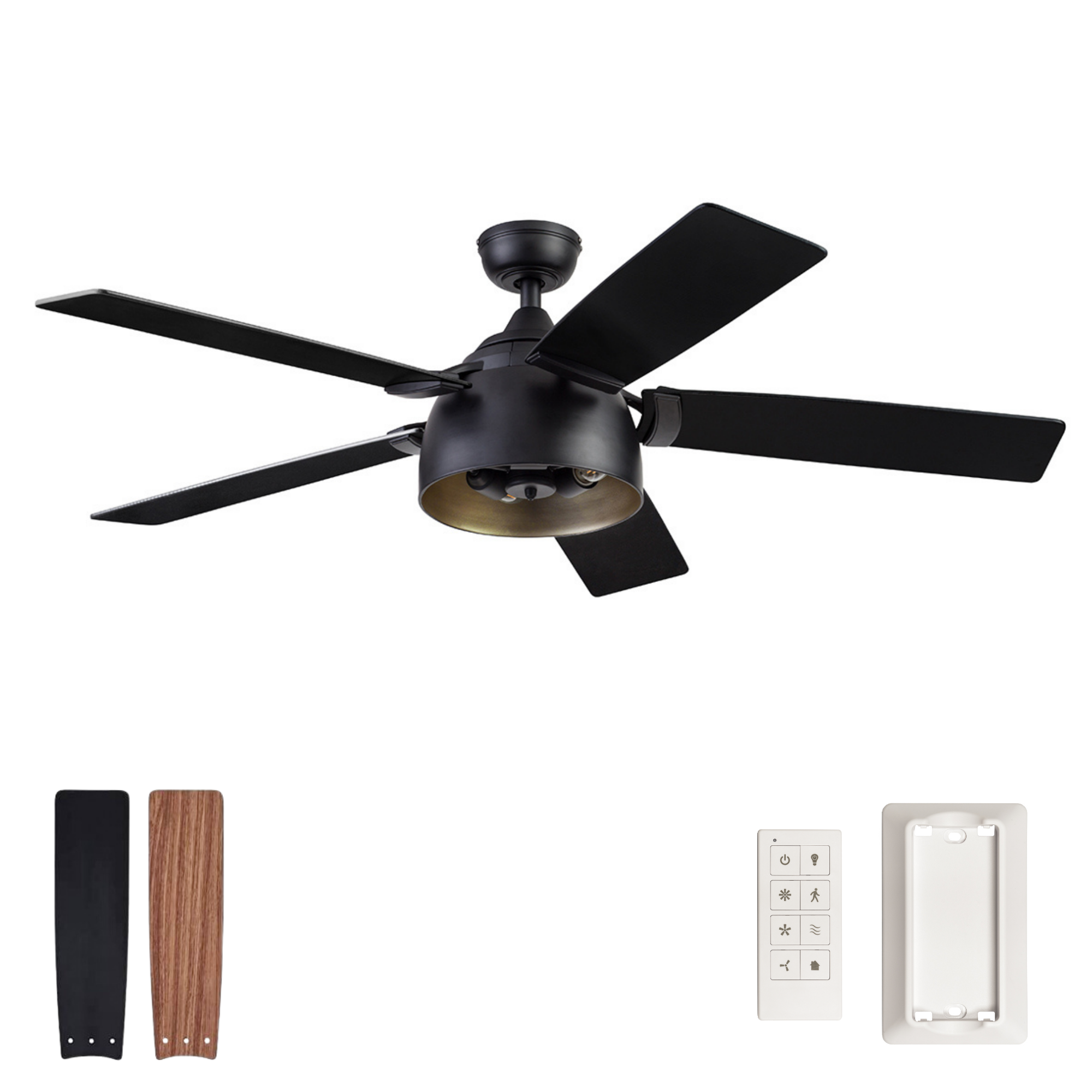 Matte Black Ceiling Fan & Remote – 52 Inch