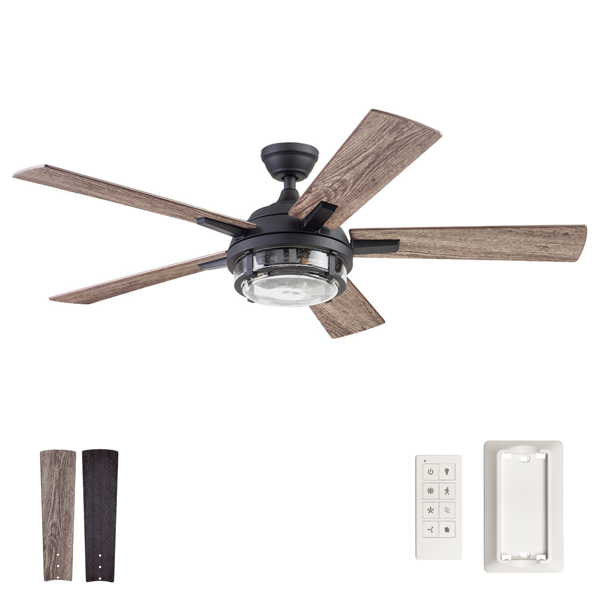 Textured Black Indoor/Outdoor Ceiling Fan & Remote – 52 Inch