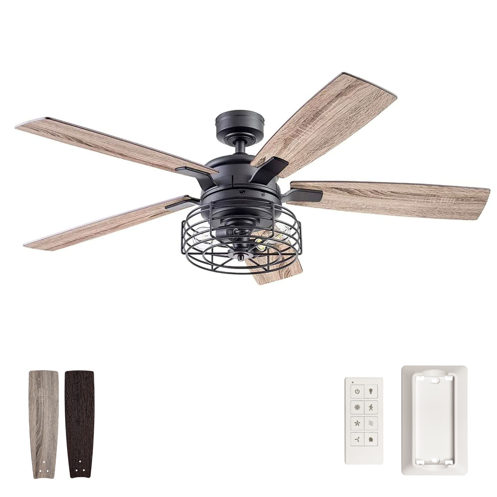 Matte Black Ceiling Fan & Remote – 52 Inch