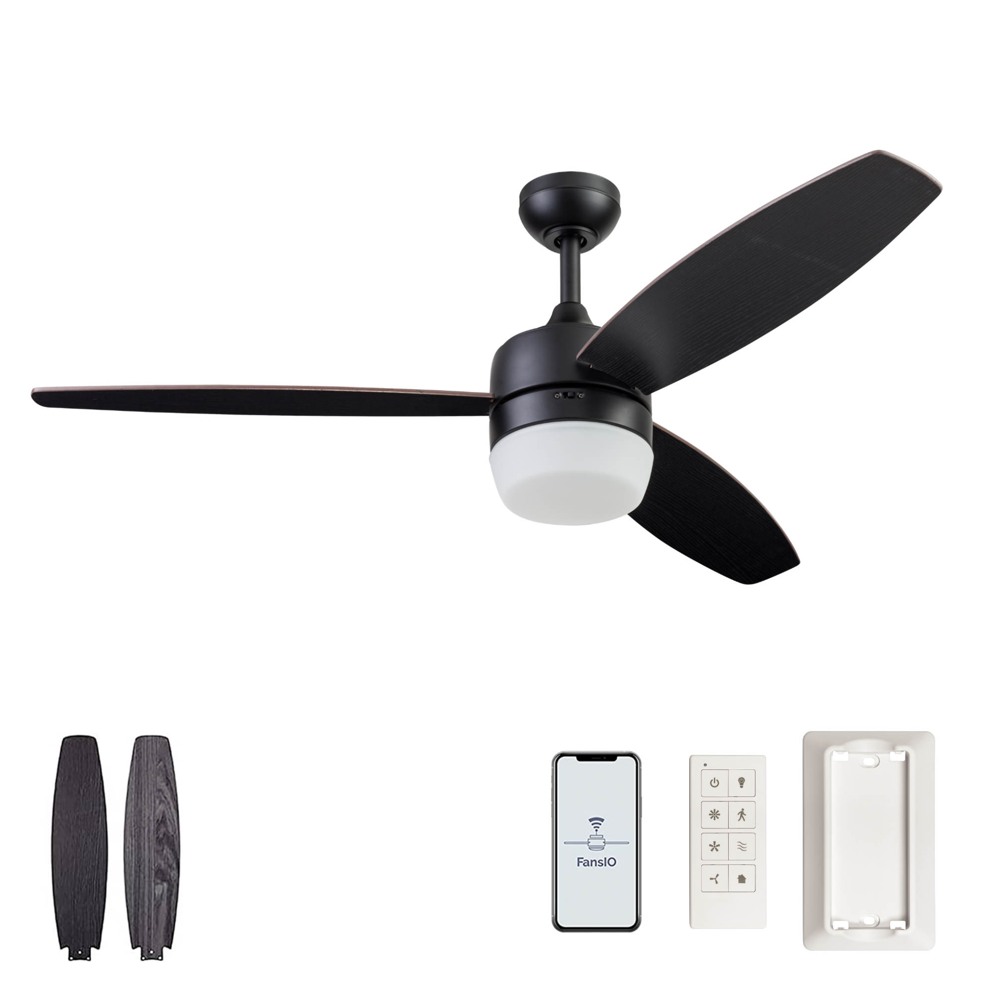 Matte Black Smart Ceiling Fan & Remote – 52 Inch