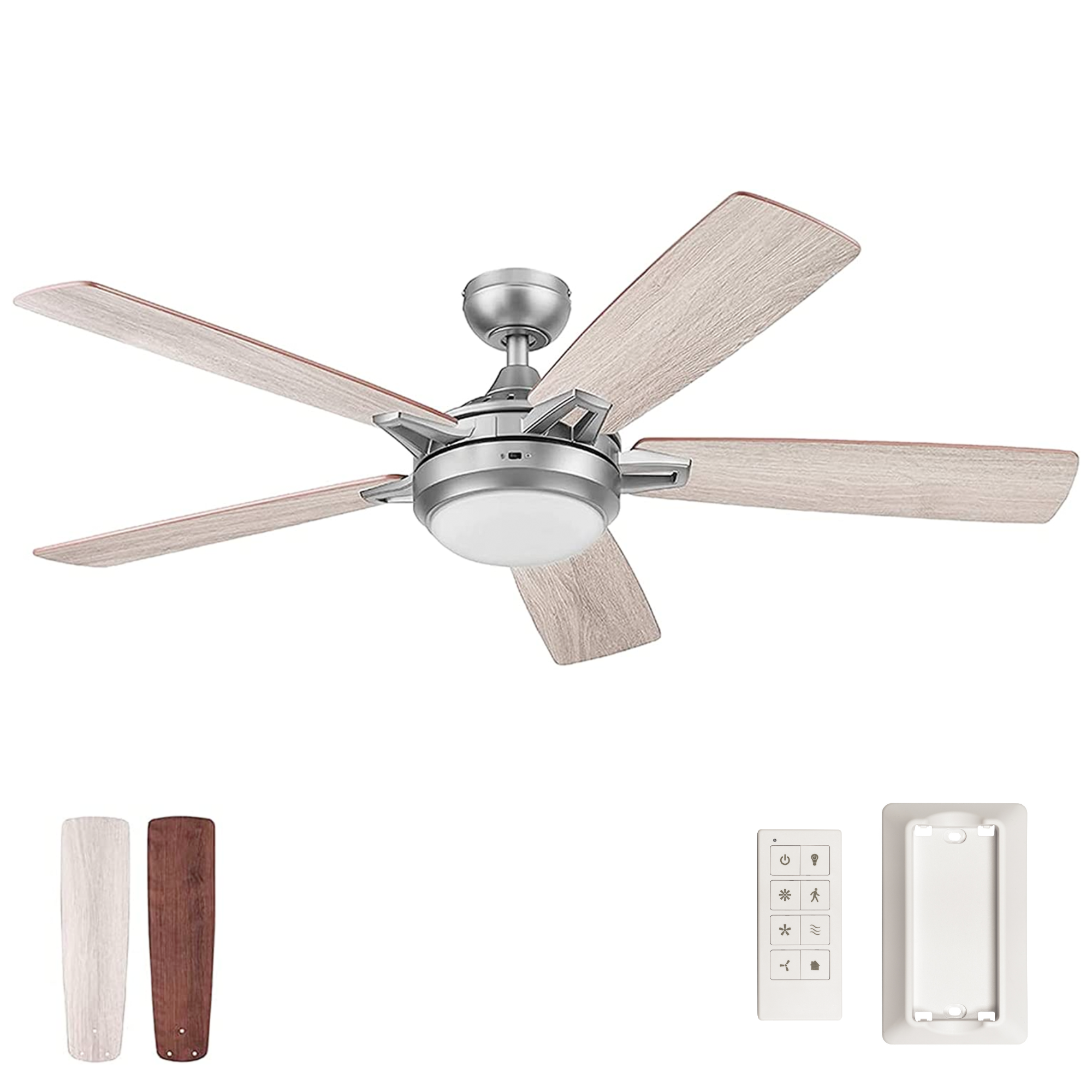 Silver Smart Ceiling Fan & Remote – 52 Inch