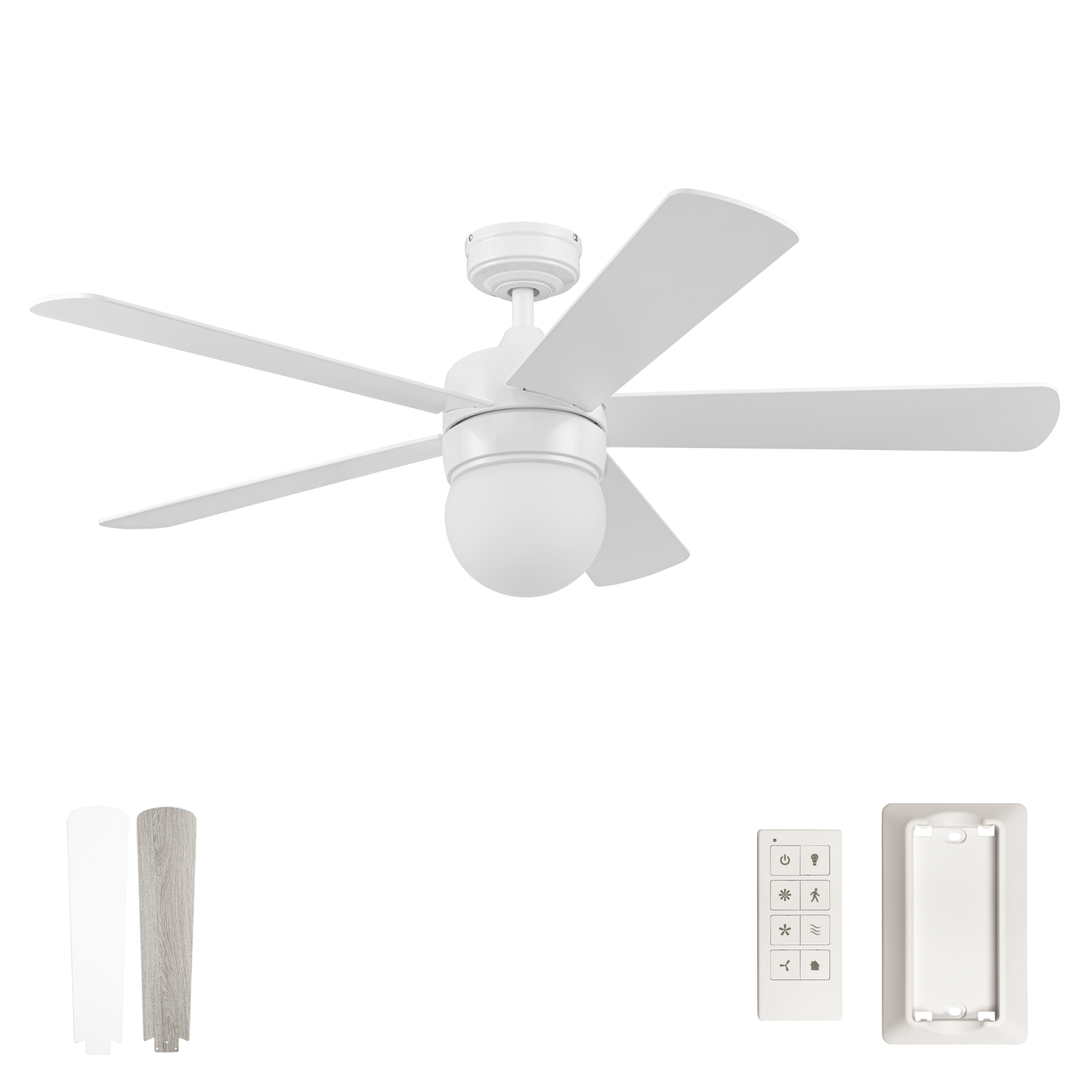 White Ceiling Fan & Remote – 52 Inch