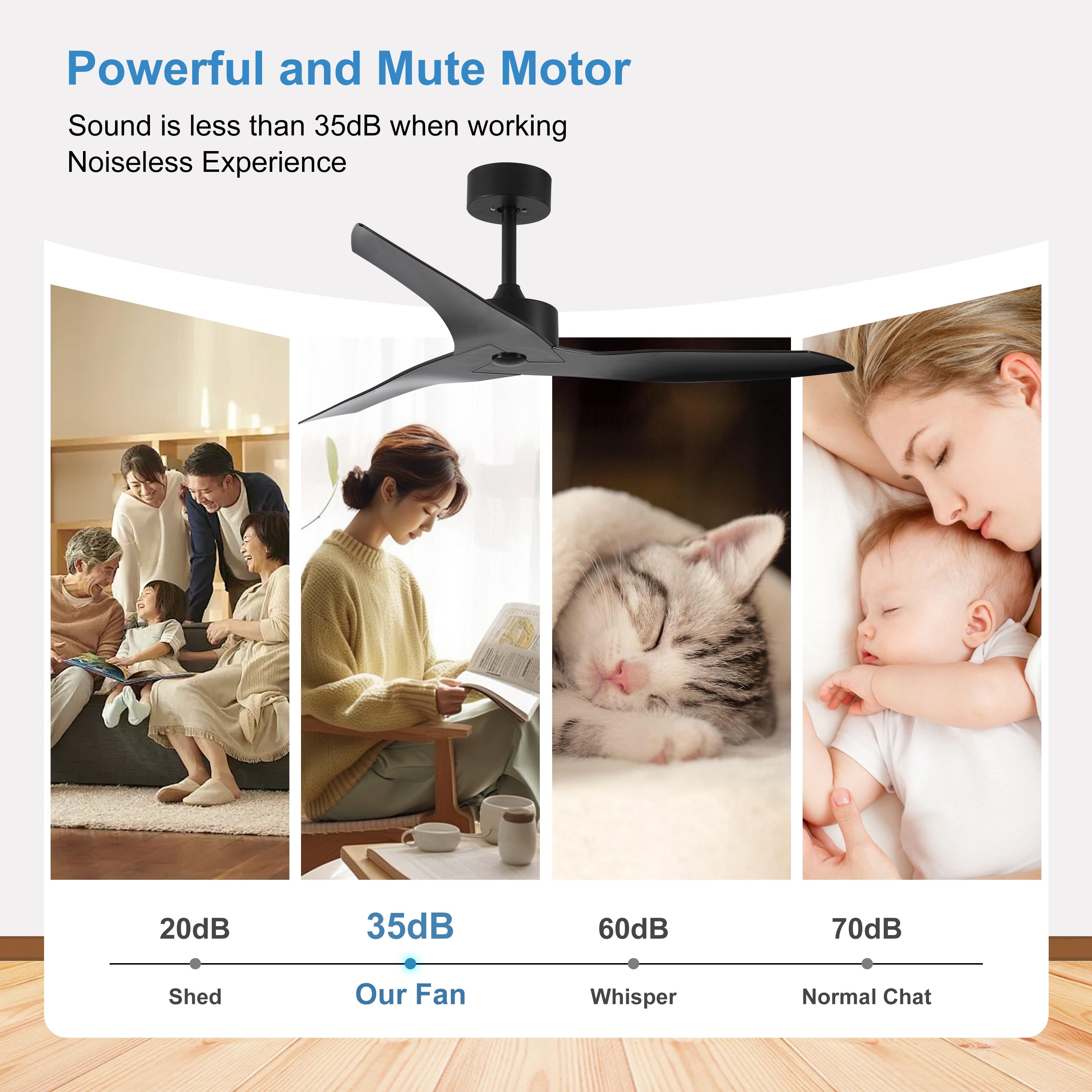 KempLeaf 52" Indoor & Outdoor Ceiling Fan in Matte Black — No Light