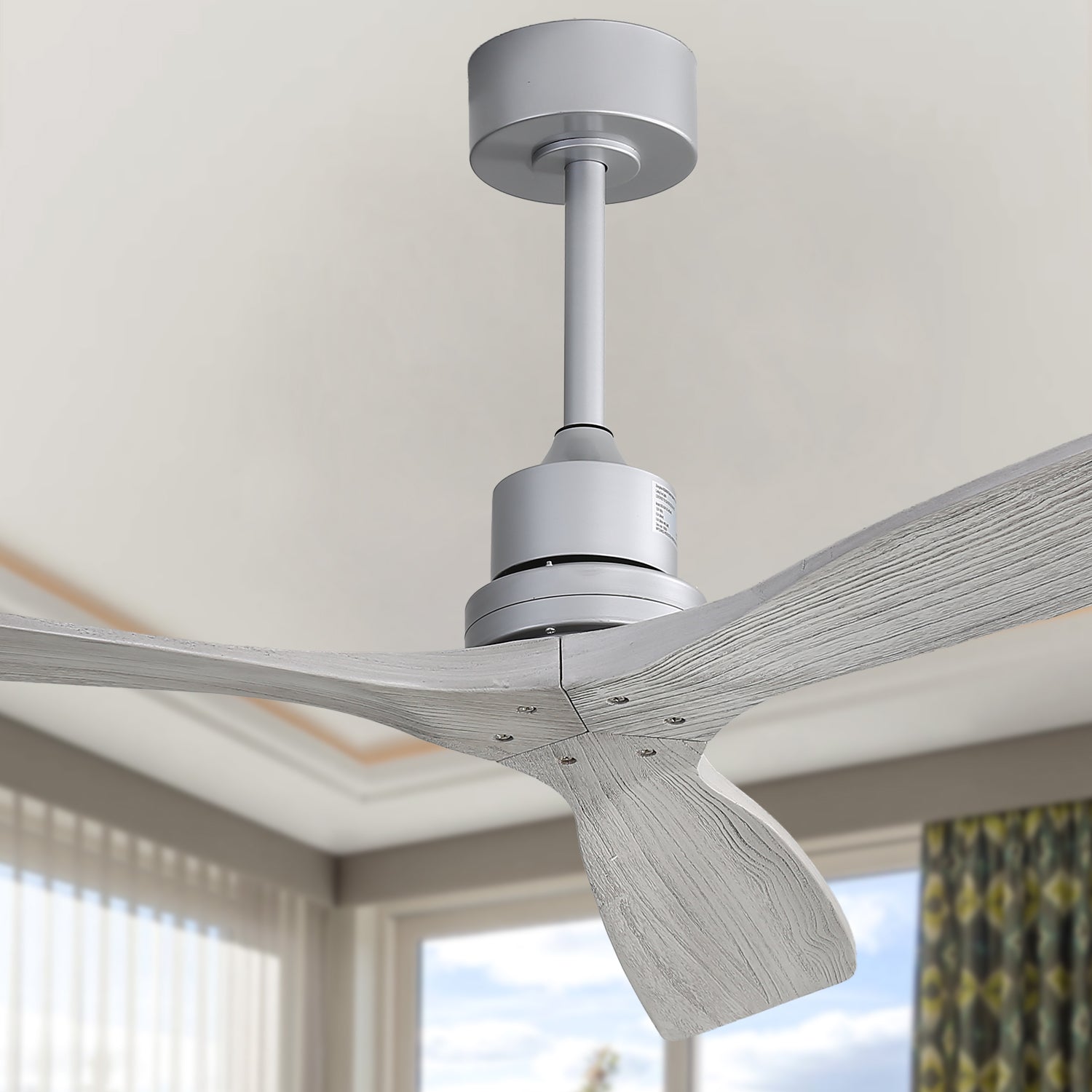 KempAura 52" Indoor Ceiling Fan — Silver Finish, Solid Wood Blades