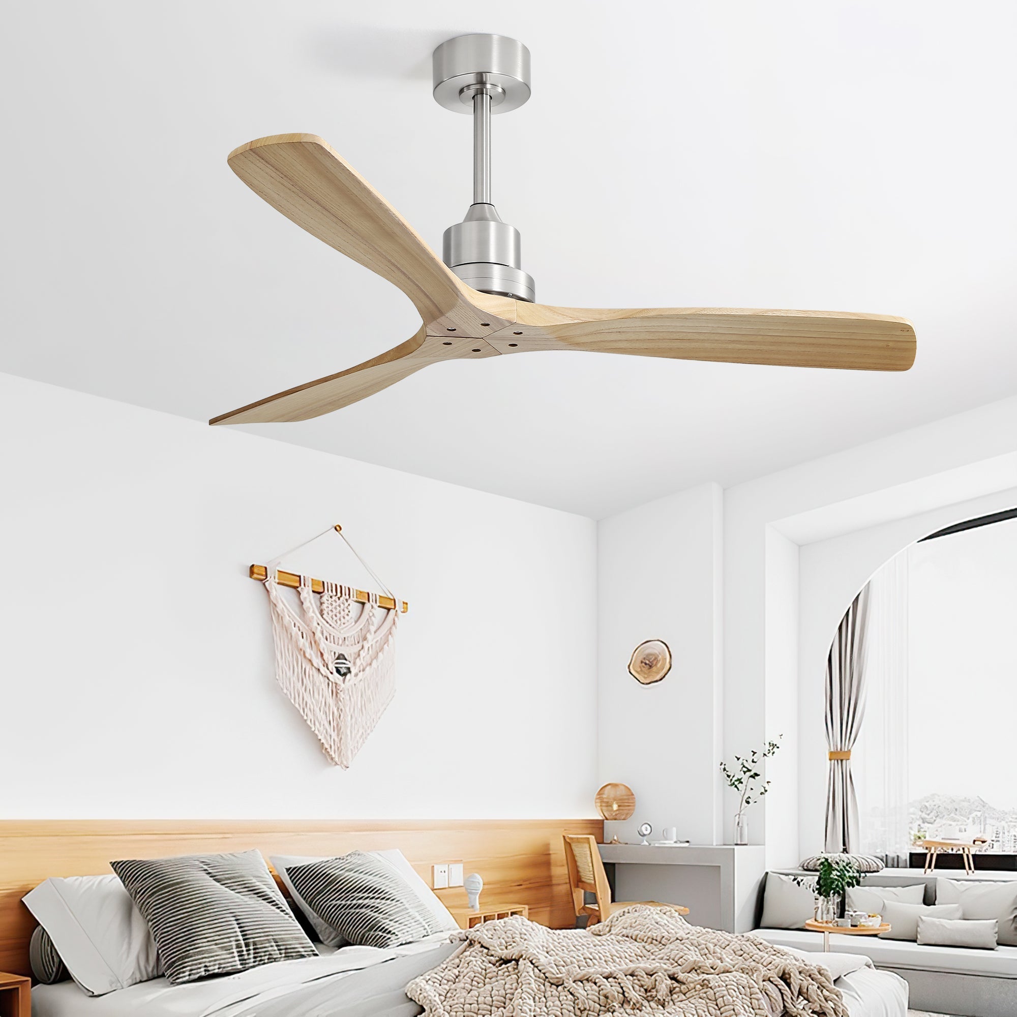 KempAura 52" Indoor & Outdoor Ceiling Fan — Brushed Nickel & Solid Wood