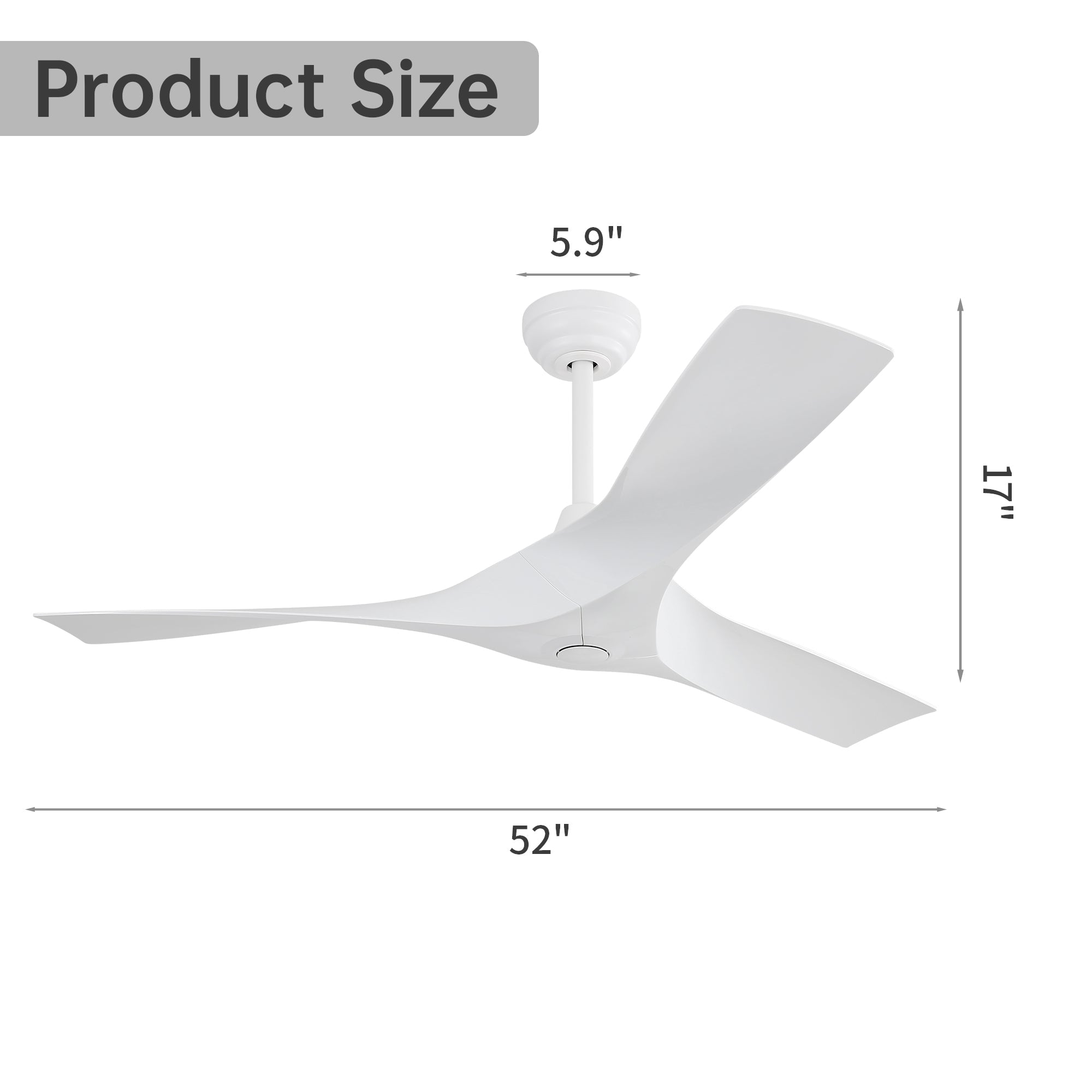 KempVista 52" Indoor & Outdoor Ceiling Fan in White — No Light