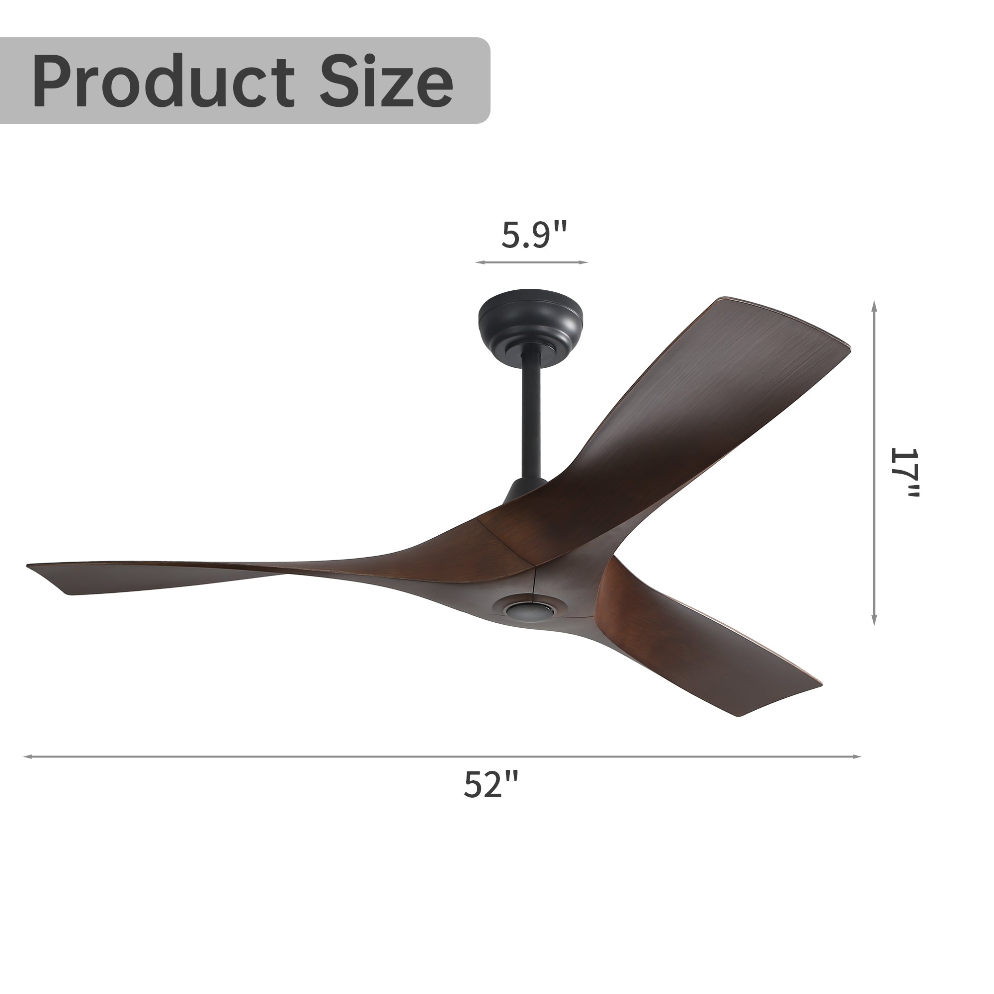 KempVista 52" Indoor & Outdoor Ceiling Fan in Matte Black — No Light