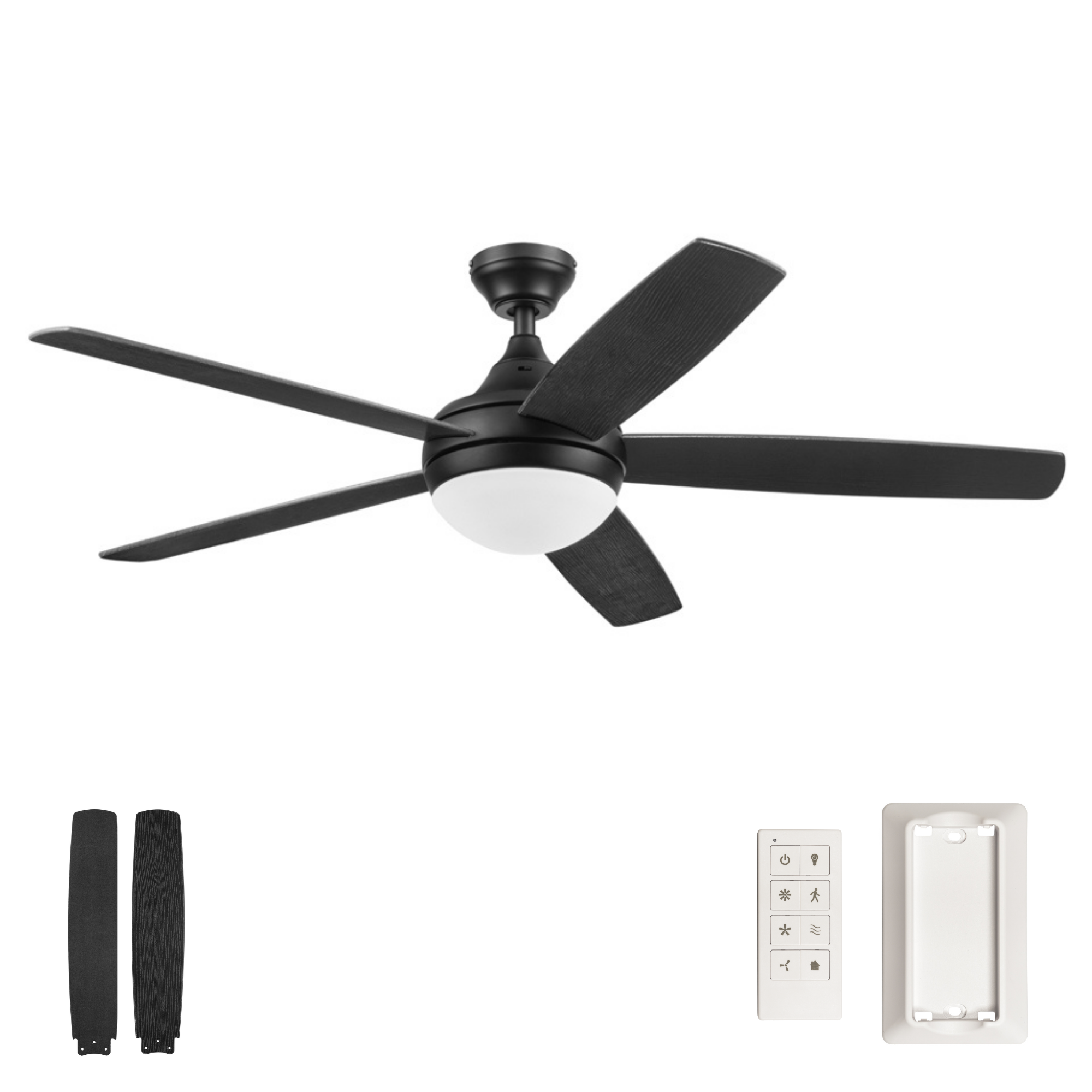 Matte Black Ceiling Fan with LED Light & Remote – 52 Inch