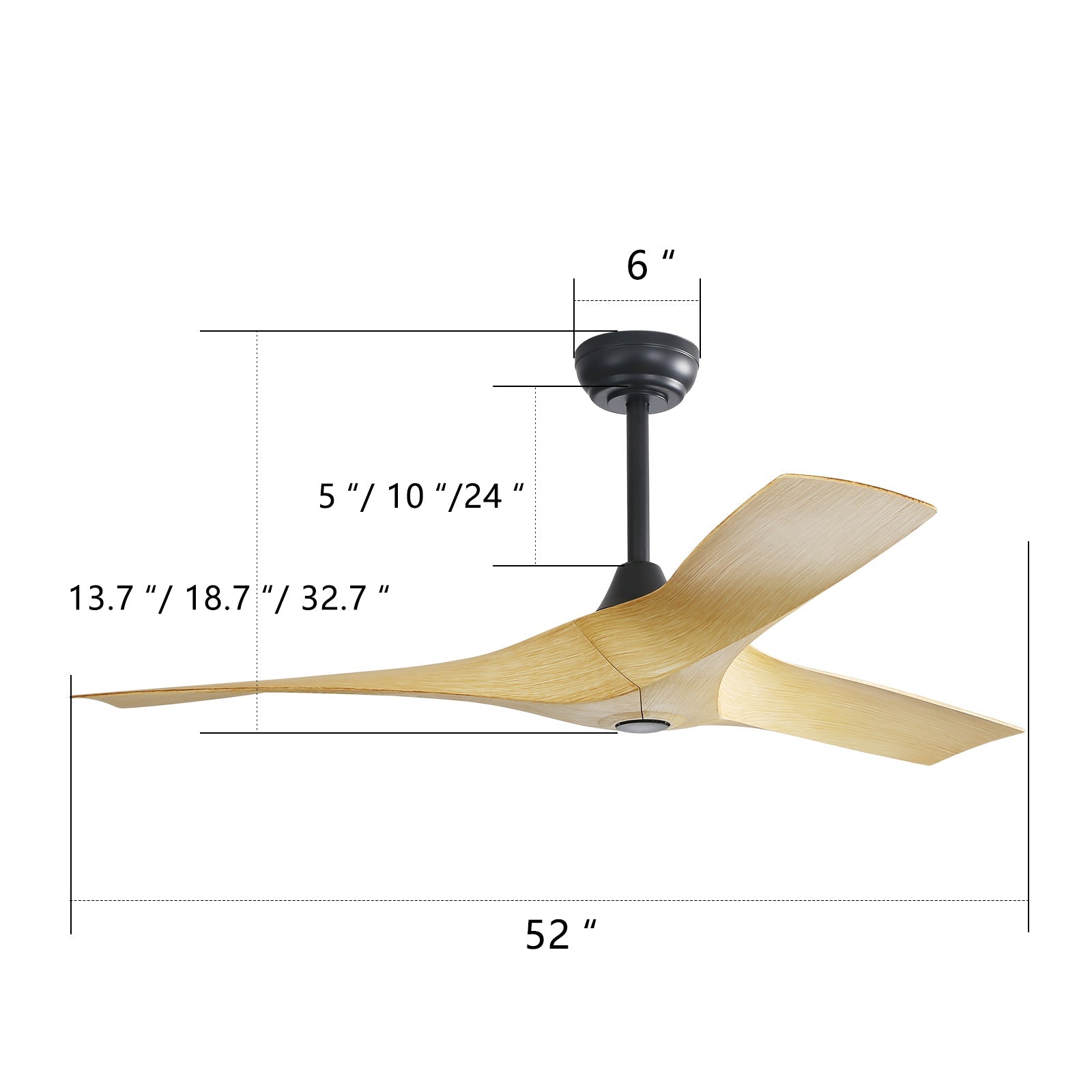 KempVista 52" Indoor & Outdoor Ceiling Fan — Natural Wood Blades