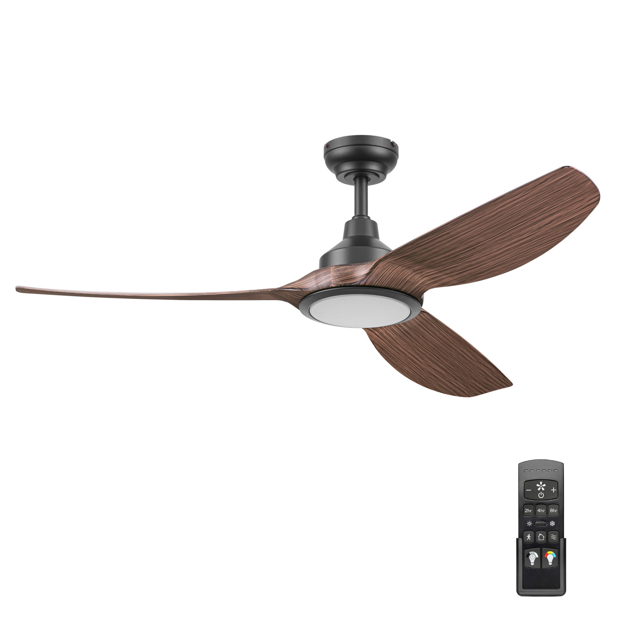 Matte Black with Brown Blade Ceiling Fan with LED Light & Remote – 52 Inch