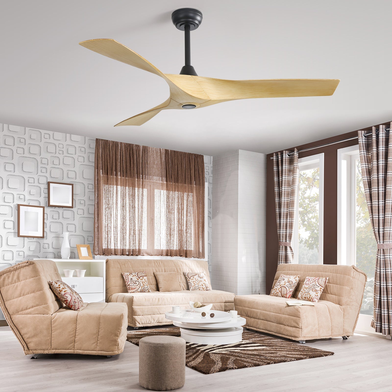 KempVista 52" Indoor & Outdoor Ceiling Fan — Natural Wood Blades