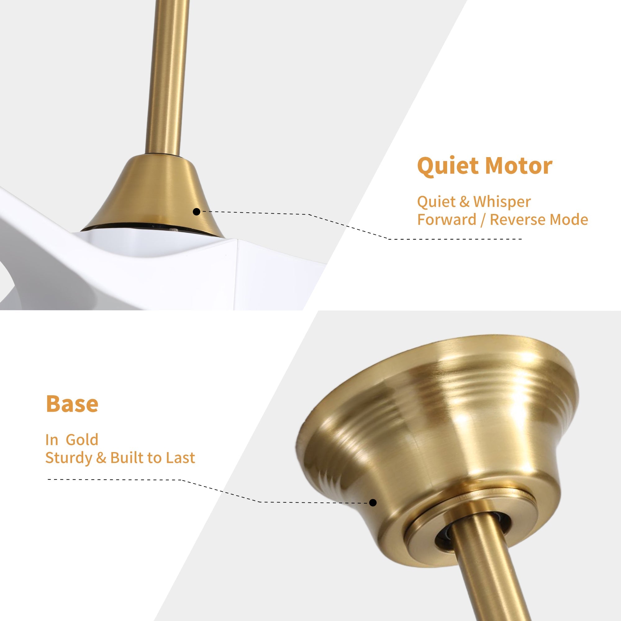VistaWood 60" Indoor & Outdoor Ceiling Fan — White Blades, Gold Finish