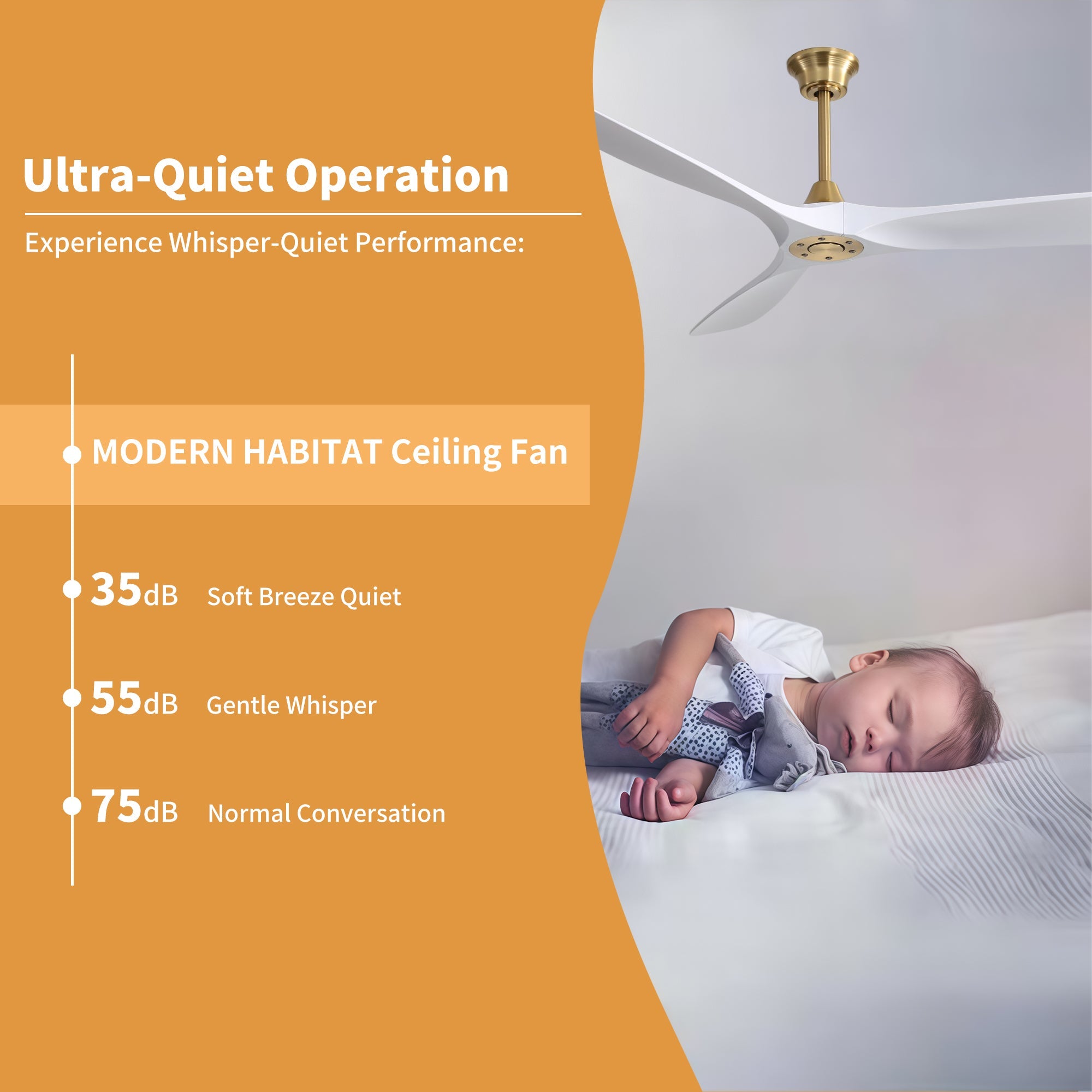 VistaWood 60" Indoor & Outdoor Ceiling Fan — White Blades, Gold Finish