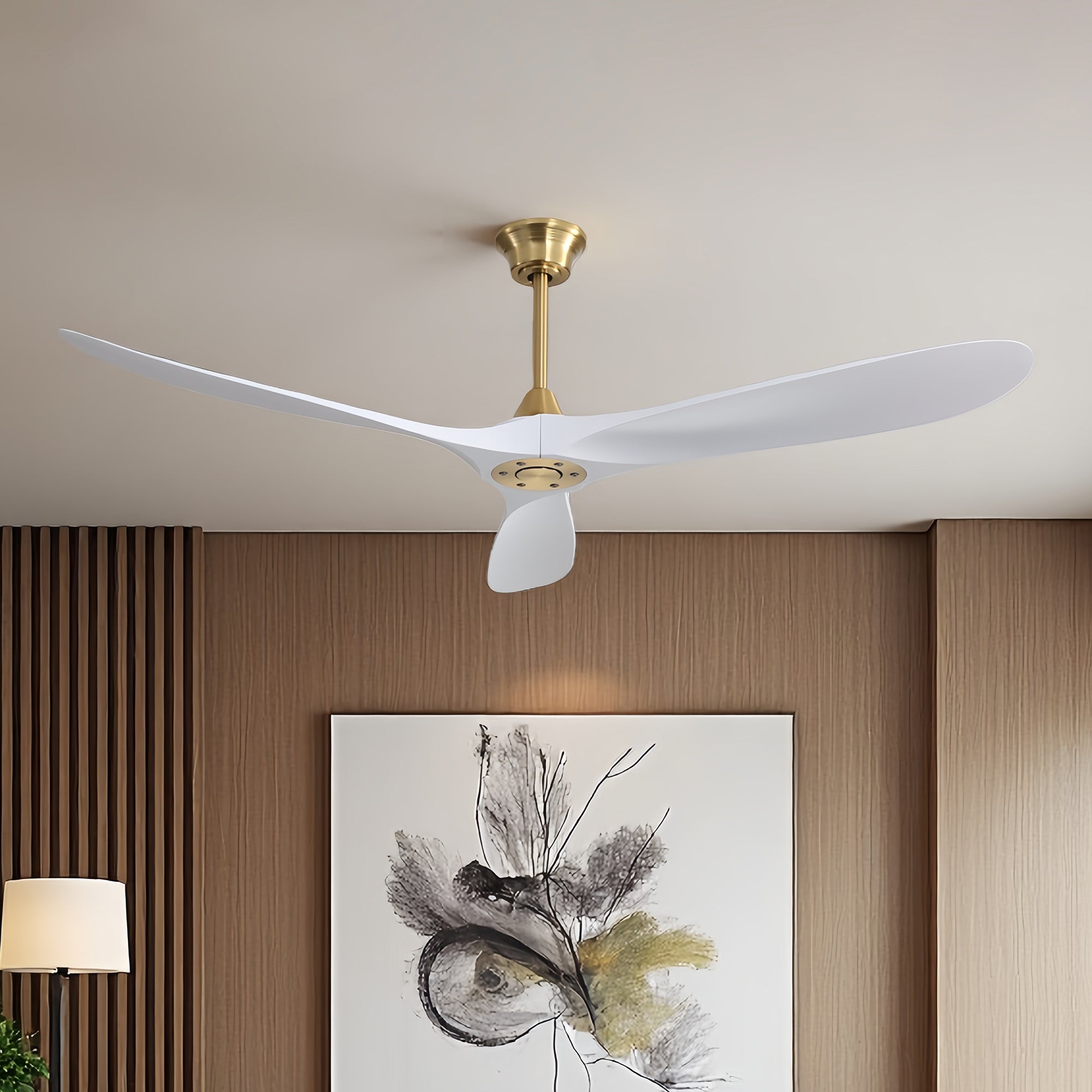 VistaWood 60" Indoor & Outdoor Ceiling Fan — White Blades, Gold Finish