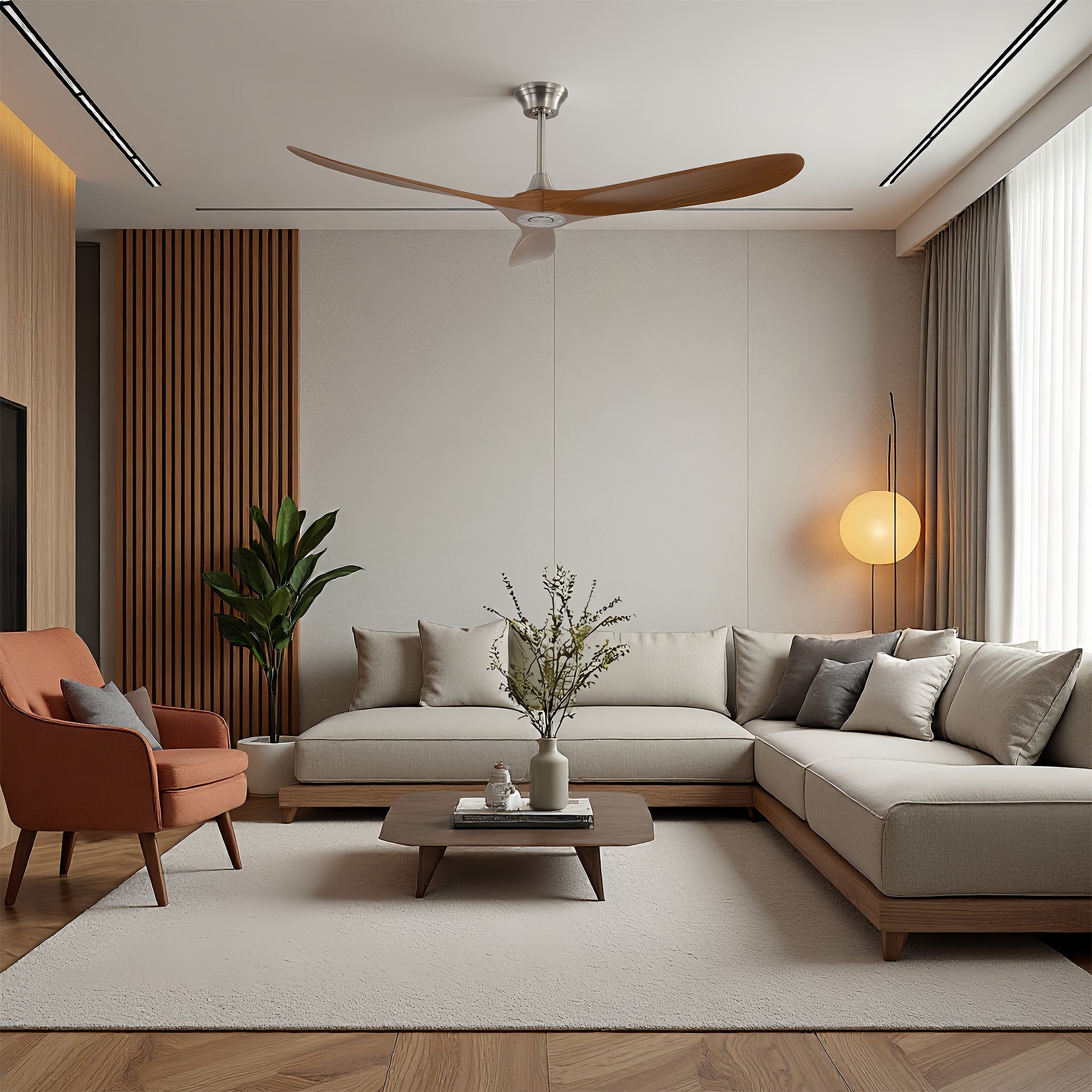 VistaWood 60" Indoor & Outdoor Ceiling Fan — Walnut Blades, Matte White