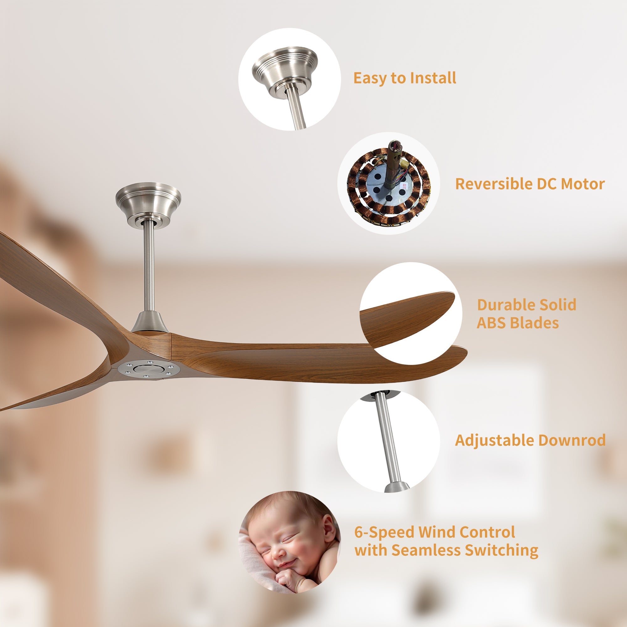VistaWood 60" Indoor & Outdoor Ceiling Fan — Walnut Blades, Matte White