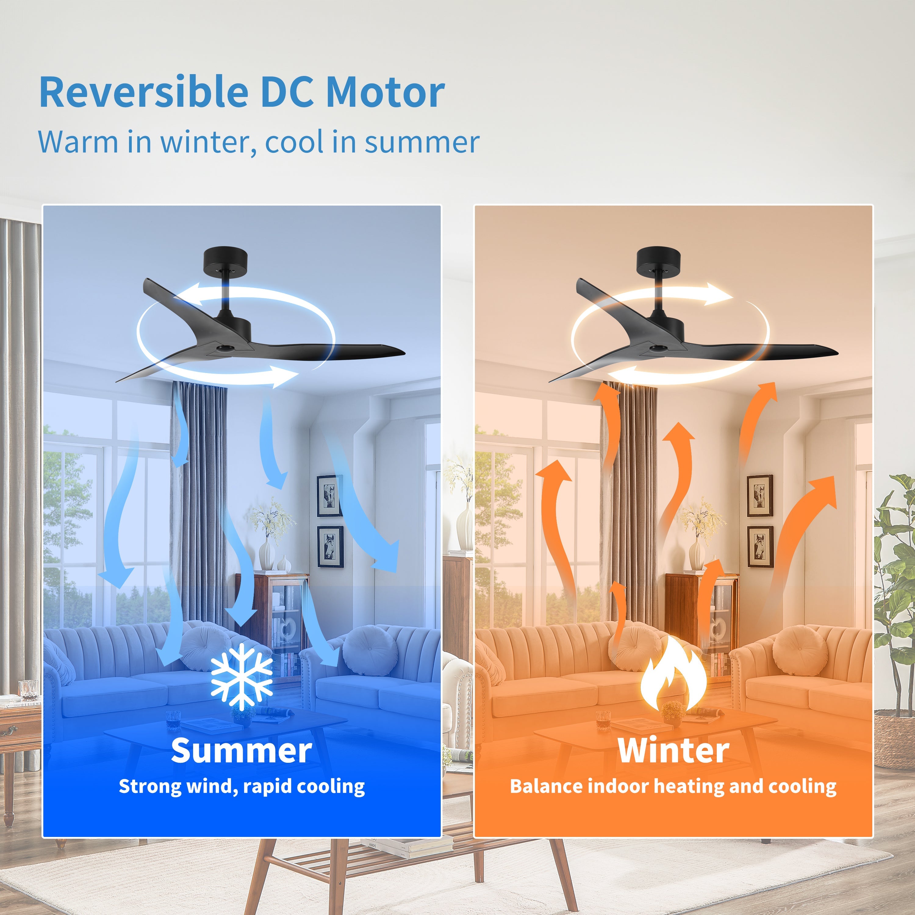 KempLeaf 52" Indoor & Outdoor Ceiling Fan in Matte Black — No Light